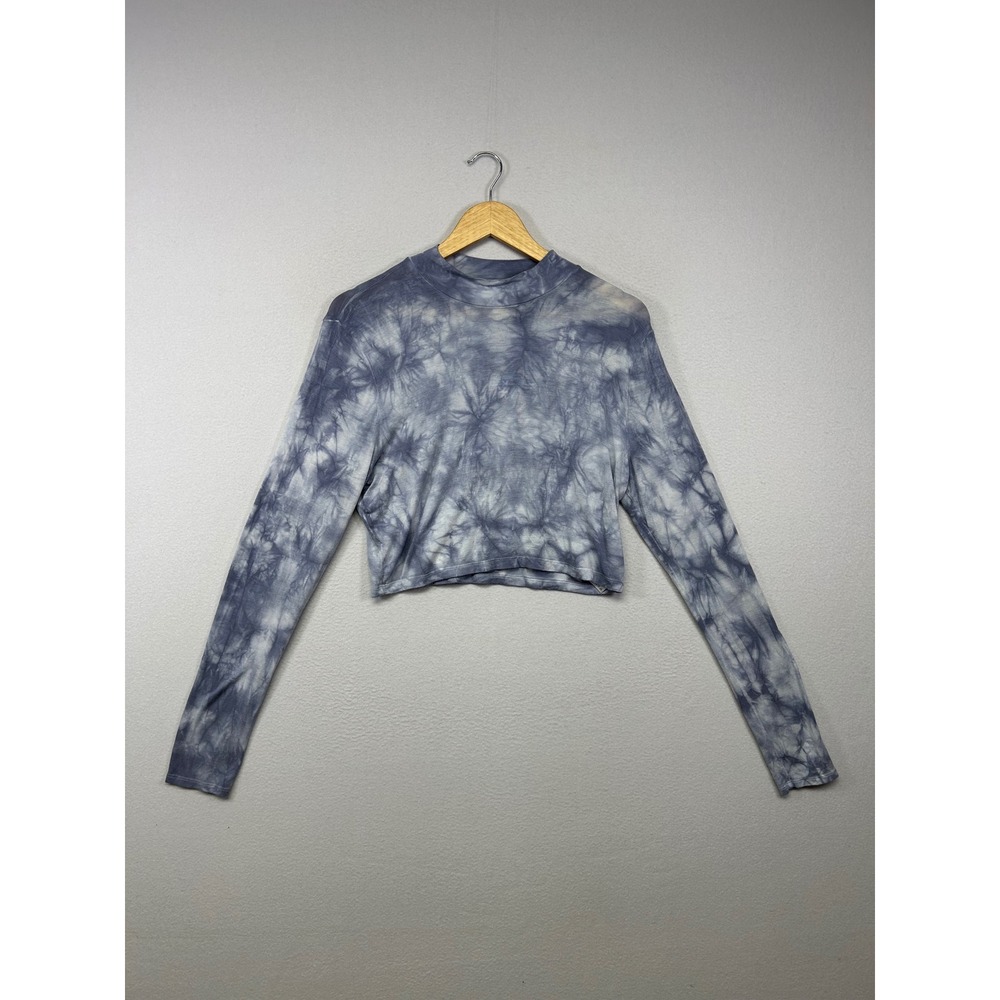 Boho Aerie Womens XL Blue Tie Dye Mock Neck Seriously Soft Long Sleeve Crop Top